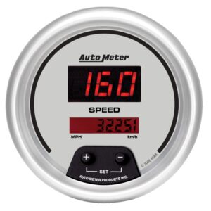 GAUGE; SPEEDO; 3 3/8in.; 260MPH/260KM/H; ELEC PROGRAM; DIGITAL; SLVR W/RED LED