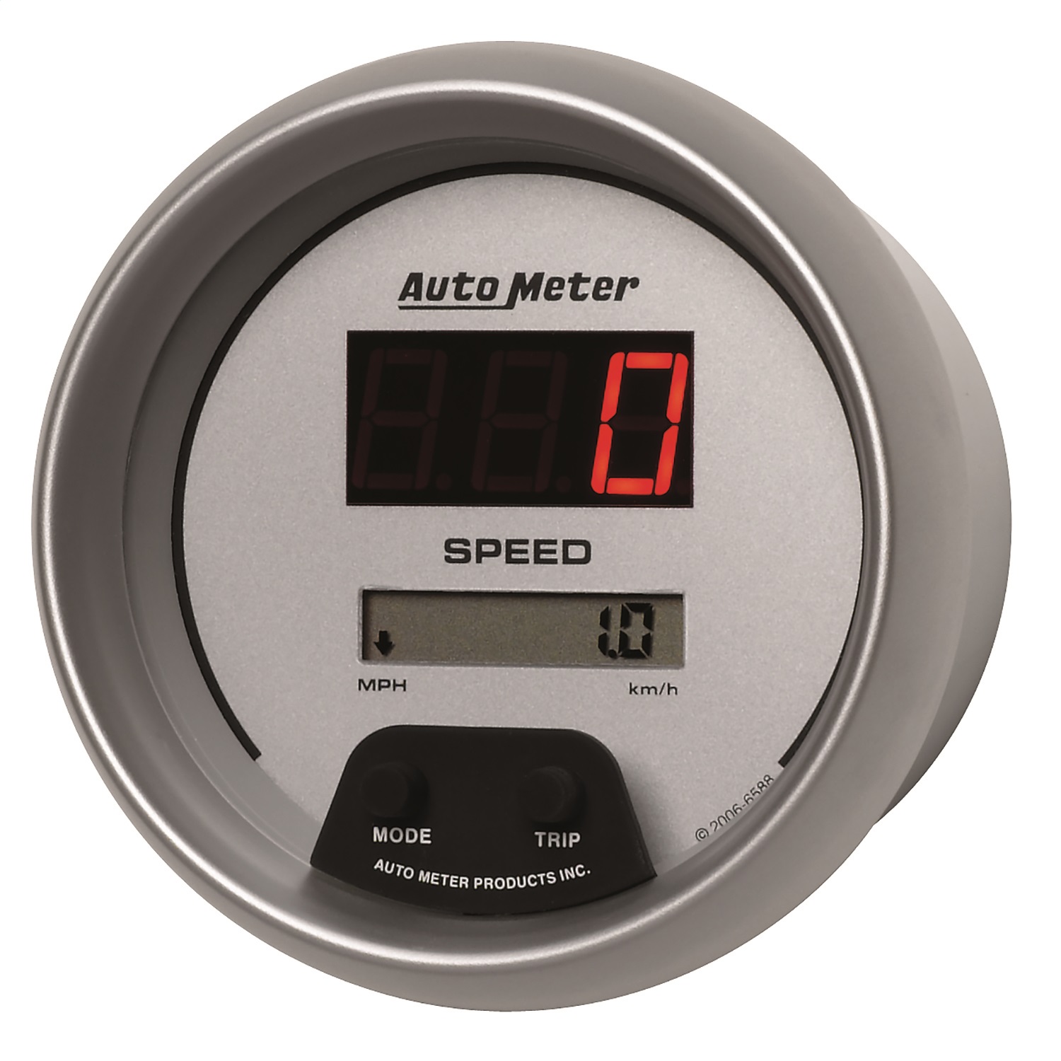 GAUGE; SPEEDO; 3 3/8in.; 260MPH/260KM/H; ELEC PROGRAM; DIGITAL; SLVR W/RED LED - Image 2