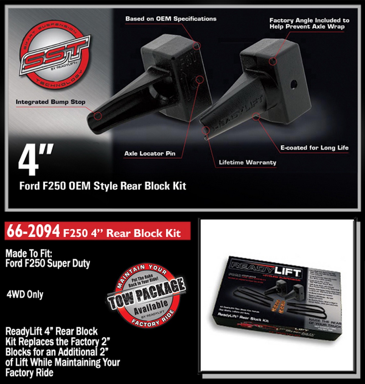 4in. Tapred Rear Block Kit for 1 Piece Drive Shaft - Image 2