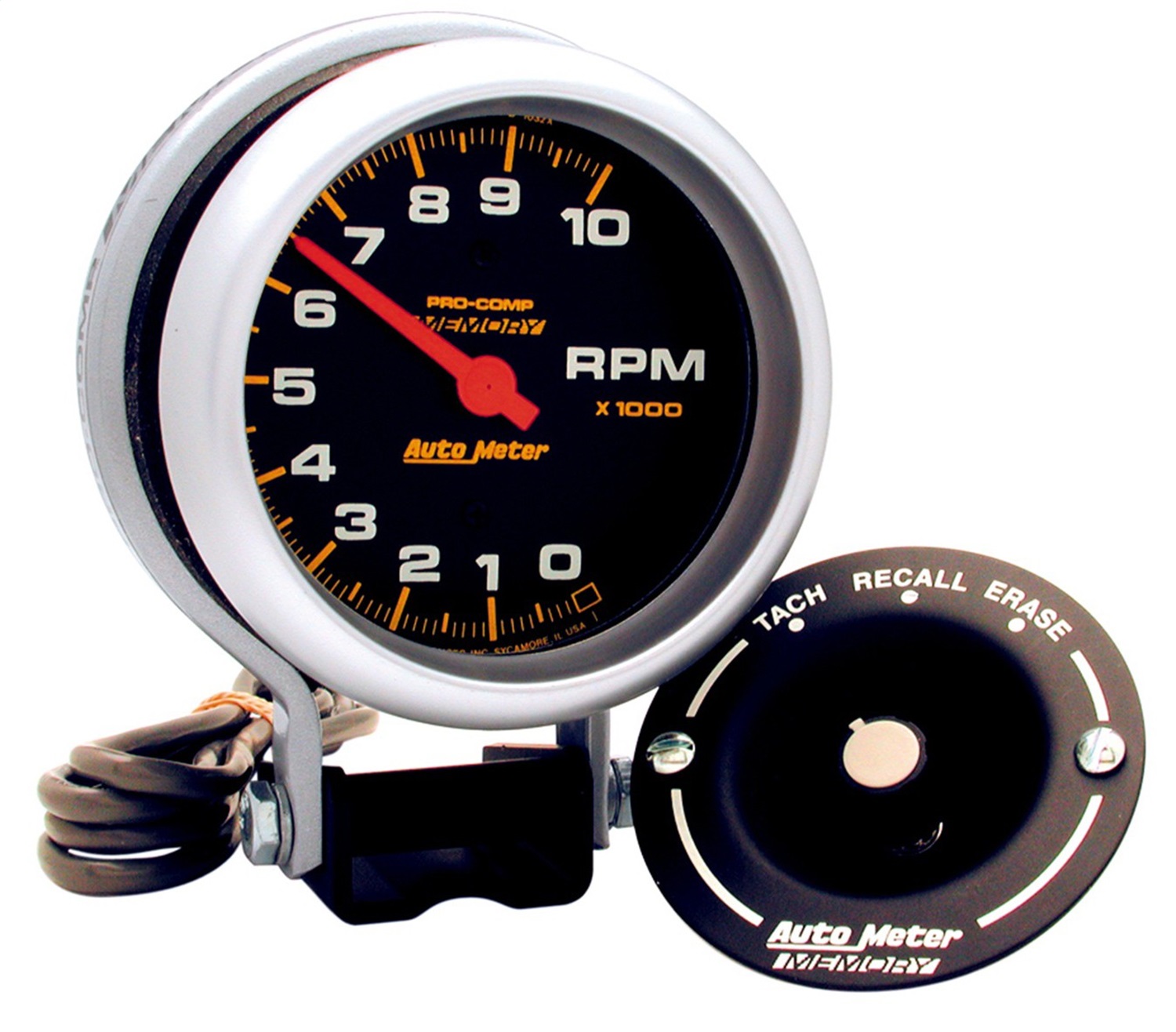 GAUGE; TACHOMETER; 3 3/4in.; 10K RPM; PEDESTAL W/PEAK MEMORY; PRO-COMP
