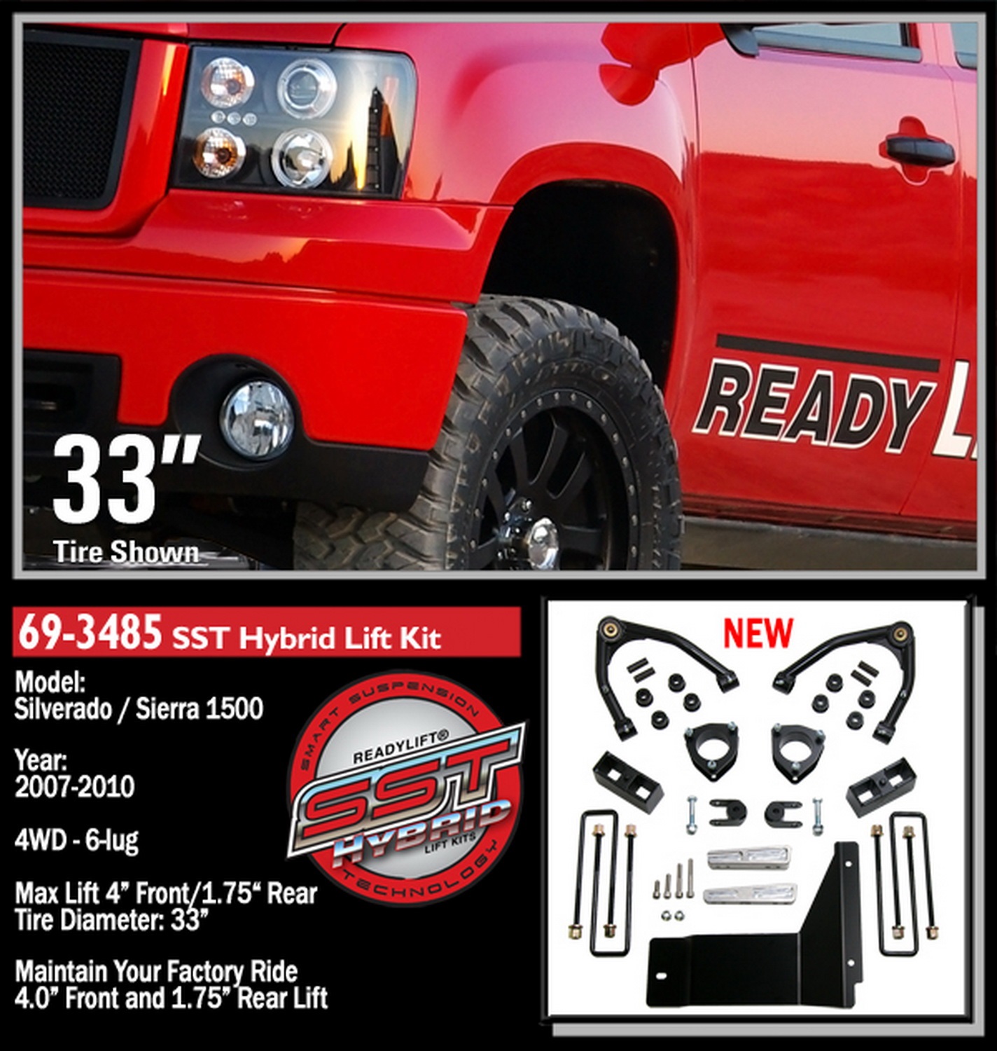 4in. SST Lift Kit Front with 3in. Rear Blocks with Upper Control Arms for Cast S - Image 2