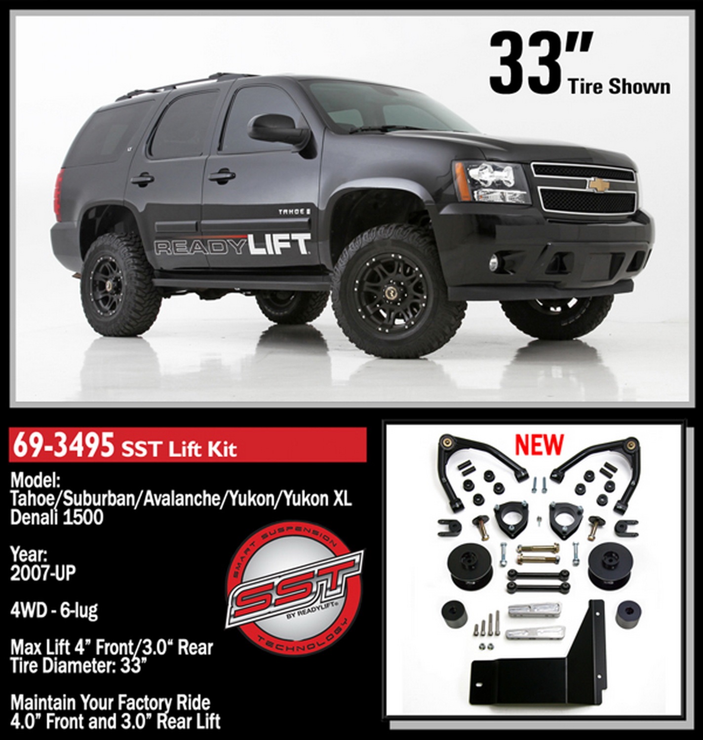 4in. SST Lift Kit with 3in. Rear Spacer Upper Control Arms for Factory Steel OE - Image 2