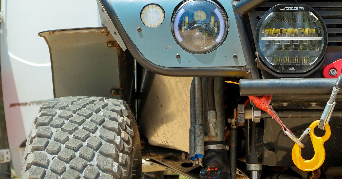 Detailed shot of a modified off-road vehicle showcasing rugged features and enhancements.